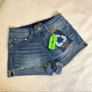 Brand New Indigo Rein Recycled Denim High-rise cuffed Medium Washed Short shorts